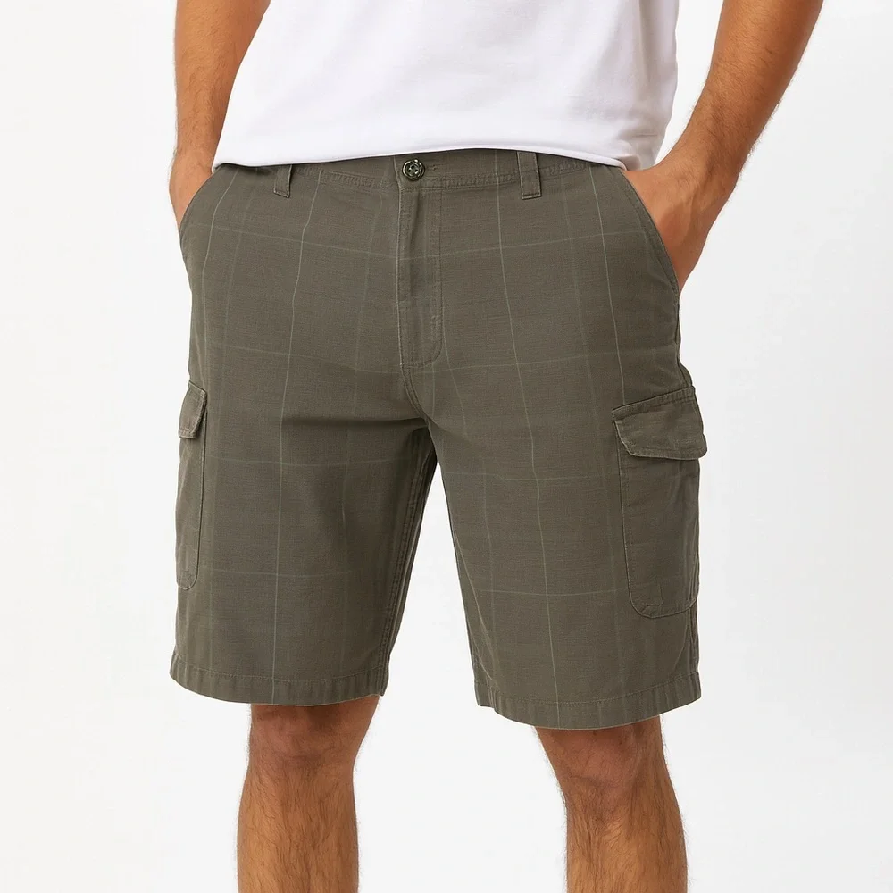 The North Face Men's Green Plaid Cotton Cargo Casual Shorts Waist 38